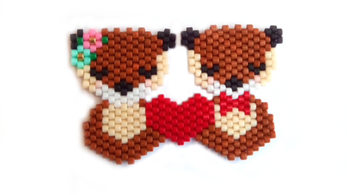 Schema  Weaving brick stitch pattern couple of otters lovers valentine's day