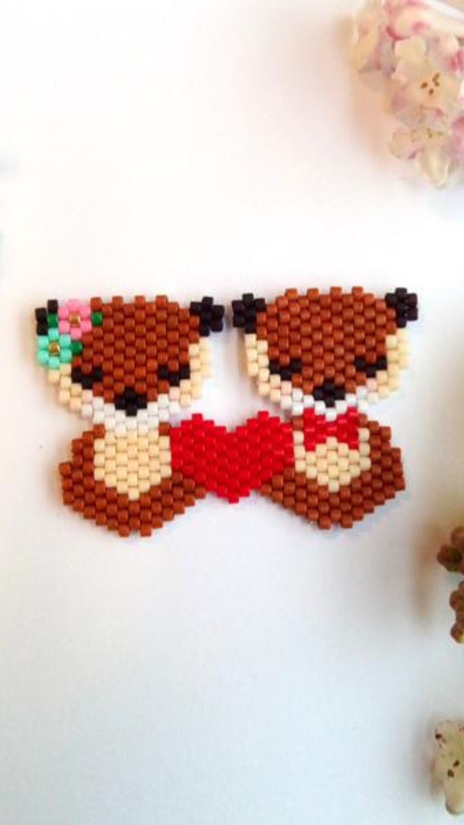 Schema  Weaving brick stitch pattern couple of otters lovers valentine's day
