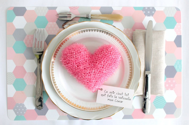 Schema DIY Tawashi sponge heart crocheted in pink Creative Bubble yarn Schema DIY Tawashi sponge heart crocheted in pink Creative Bubble yarn