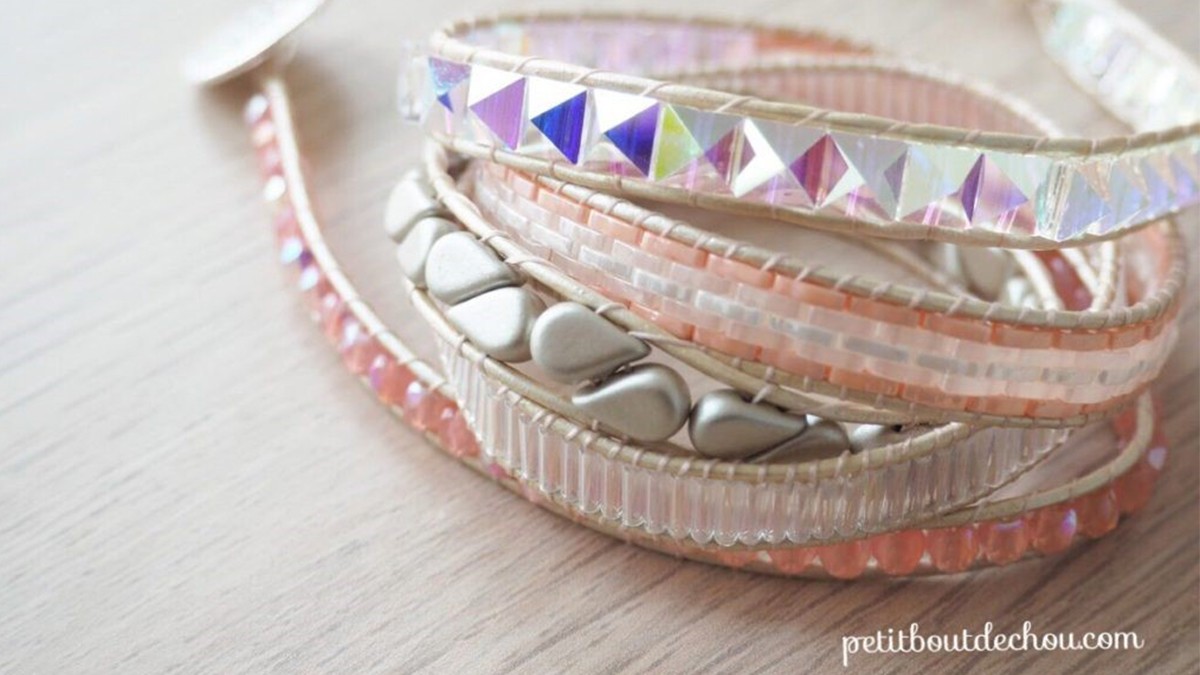 Trendy wrap bracelet with Miyuki Quarter Tila, PureCrystal spike beads and Amos® by Puca®