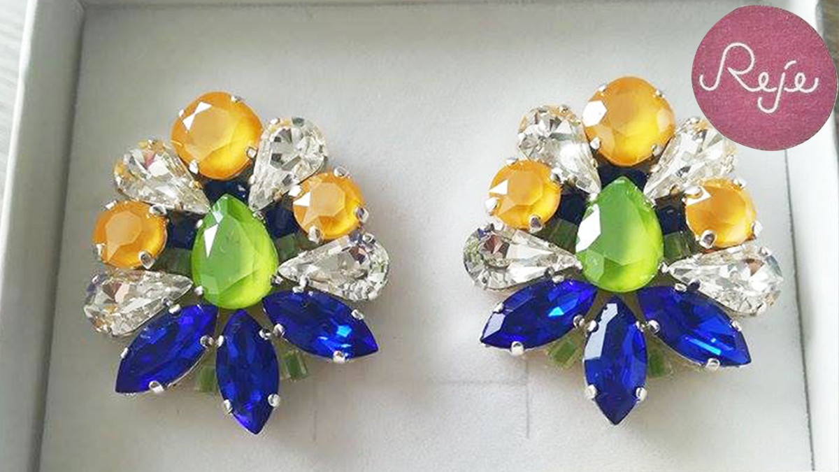 cabochon earrings PureCrystal majestic blue, buttercup and lime