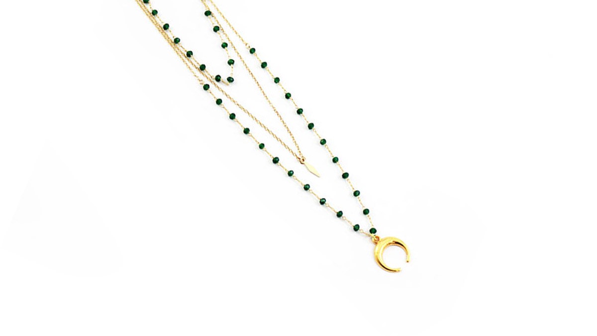 Schema DIY jewelry Multi-row necklace with beaded chain and horn pendant Schema DIY jewelry Multi-row necklace with beaded chain and horn pendant