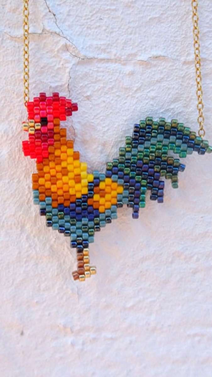 Schema  Weaving brick stitch pattern rooster glass beads Miyuki Delicas