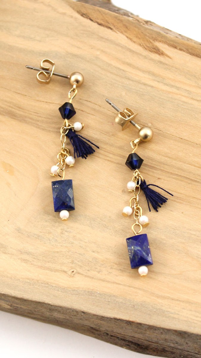 Schema Lapis Lazuli and Swarovski or PureCrystal pearls dangling earrings Schema Lapis Lazuli and Swarovski or PureCrystal pearls dangling earrings