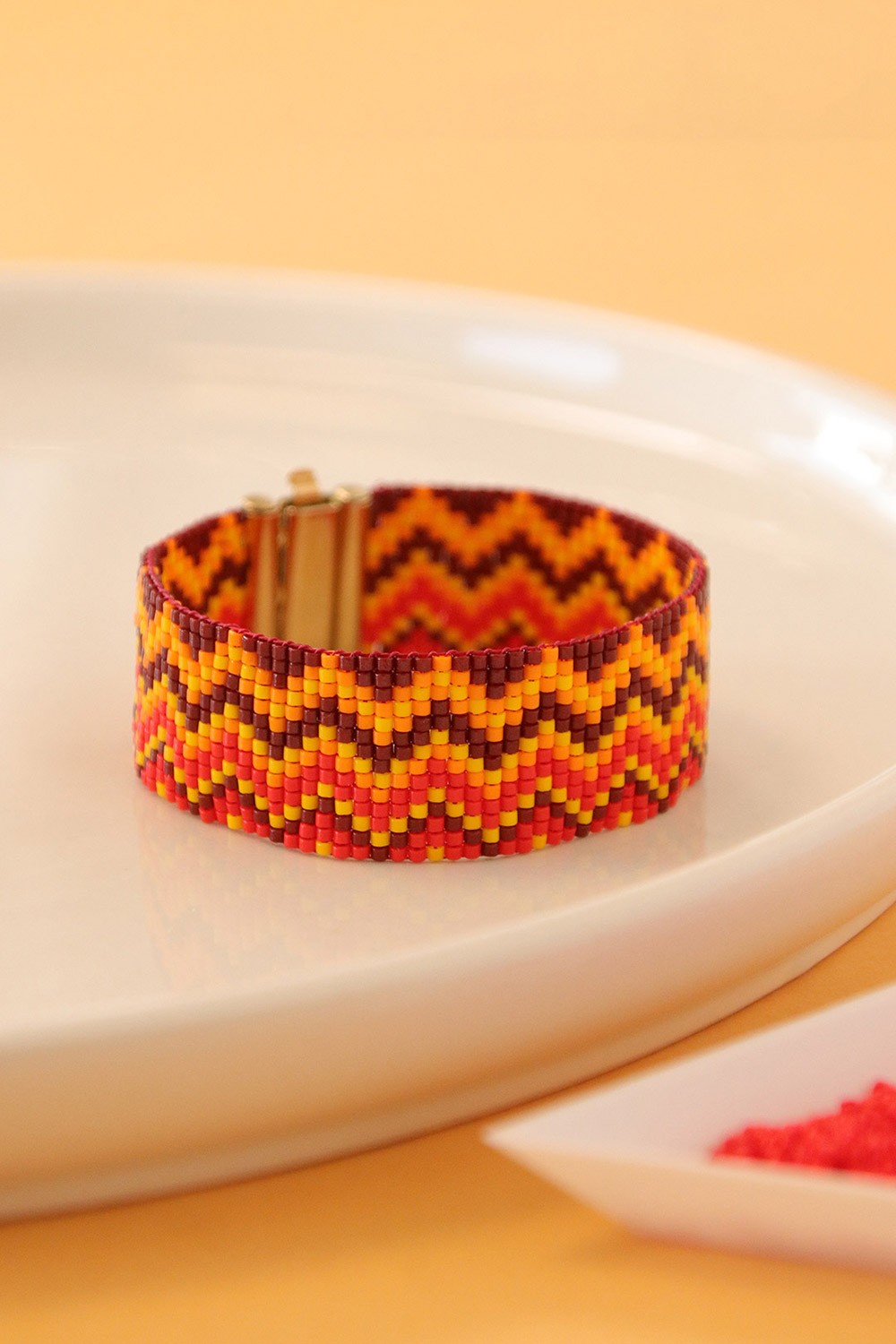 Schema  Grid weave bracelet Miyuki nude and gold plated beadslide clasp