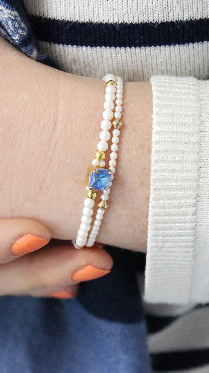 Schema  Square Ocean DeLite Kaleidoscope Elastic Bracelet with PureCrystal Pearl Beads