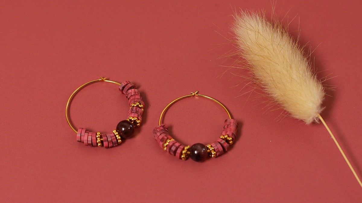 Schema  Mini Hoops with Heishi Dalmatian Washers and Matte Onyx Stone