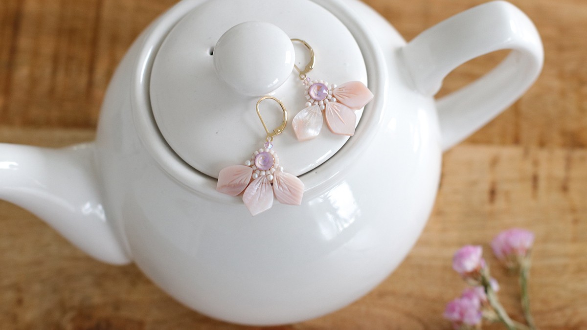 DIY Flower Earrings Made with Mother-of-Pearl, Miyuki Beads, and PureCrystal DIY Flower Earrings Made with Mother-of-Pearl, Miyuki Beads, and PureCrystal