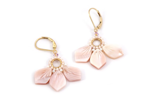 DIY Flower Earrings Made with Mother-of-Pearl, Miyuki Beads, and PureCrystal : Step 6 DIY Flower Earrings Made with Mother-of-Pearl, Miyuki Beads, and PureCrystal : Step 6