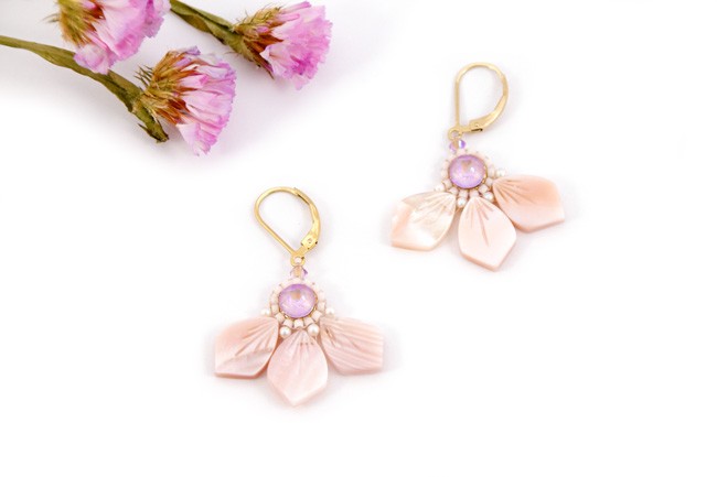 DIY Flower Earrings Made with Mother-of-Pearl, Miyuki Beads, and PureCrystal : Step 8 DIY Flower Earrings Made with Mother-of-Pearl, Miyuki Beads, and PureCrystal : Step 8